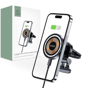Adapteris Tech-Protect  Tech-Protect MM15W-V5 Car Phone Holder with MagSafe 15W Inductive Charger for Air Vent - Black 