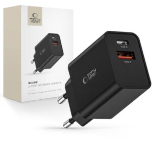 Adapteris Tech-Protect  Tech-Protect NC30W Charger USB-C PD 30W / USB-A QC 3.0 - Black 