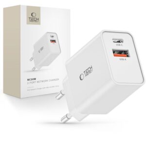 Adapteris Tech-Protect  Tech-Protect NC30W USB-C PD 30W / USB-A QC 3.0 charger - white 