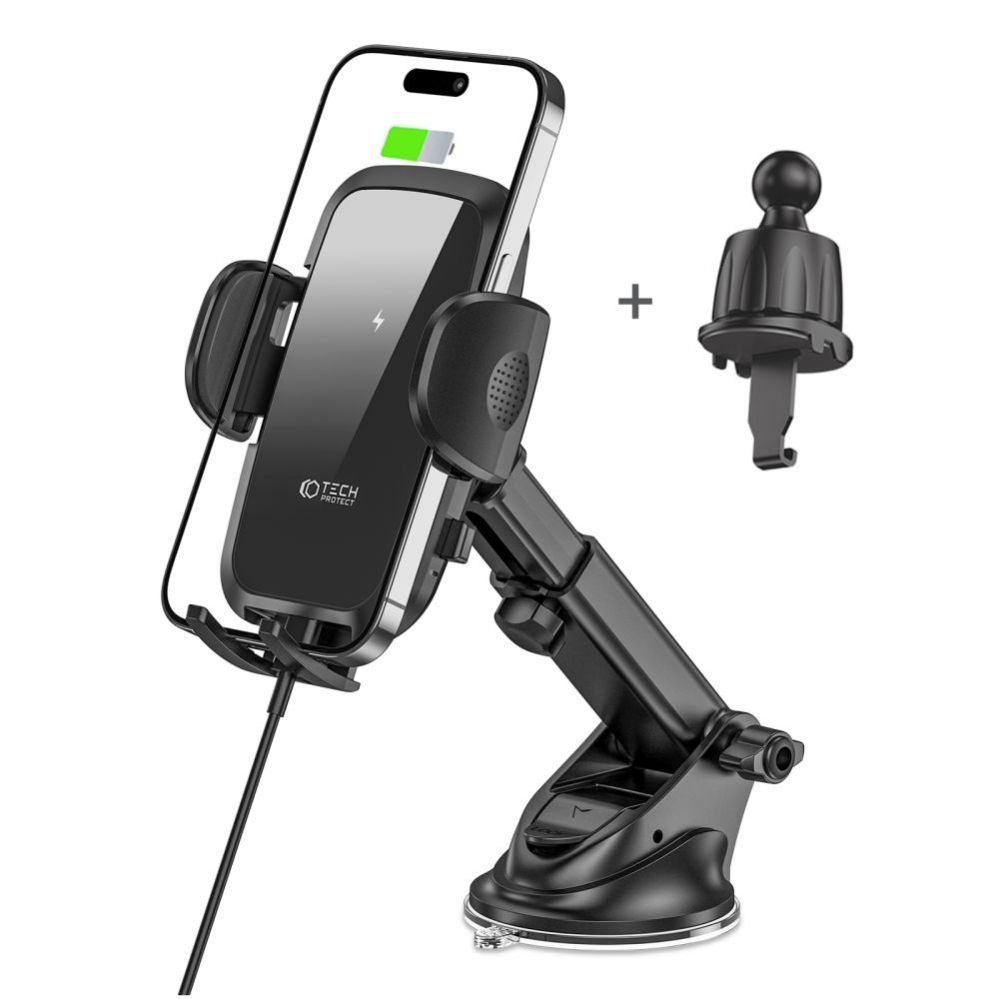 Auto holder Tech-Protect Universal Tech-Protect CM15W-V1 Car Phone Holder with 15W Inductive Charger for Cockpit/Air Vent - Black Black