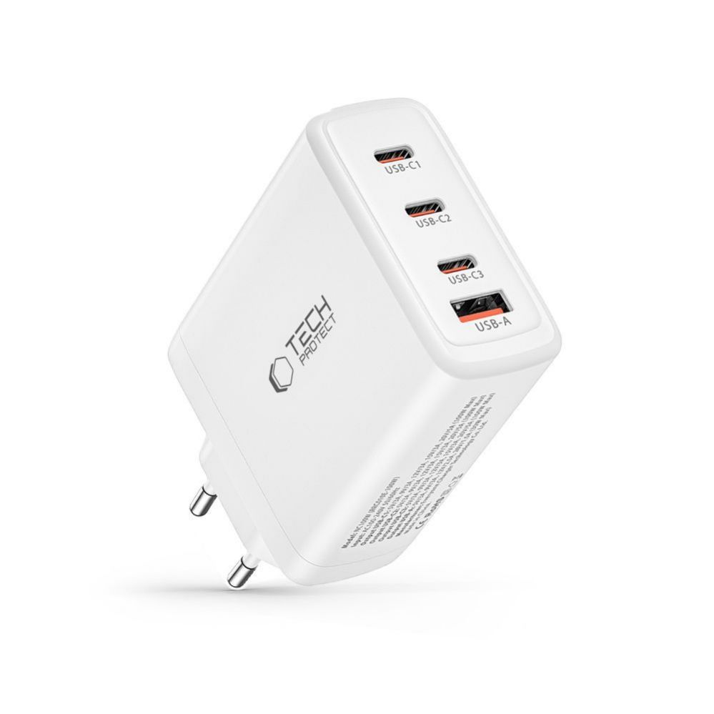Adaptrid Tech-Protect Tech-Protect NC100W-GAN charger GaN 3x USB-C PD 100W / USB-A QC 3.0 - white