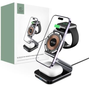 Adapteris Tech-Protect  Tech-Protect QI15W-A29 3-in-1 Inductive Charger with MagSafe for Smartphone / Apple Watch / AirPods - Black 