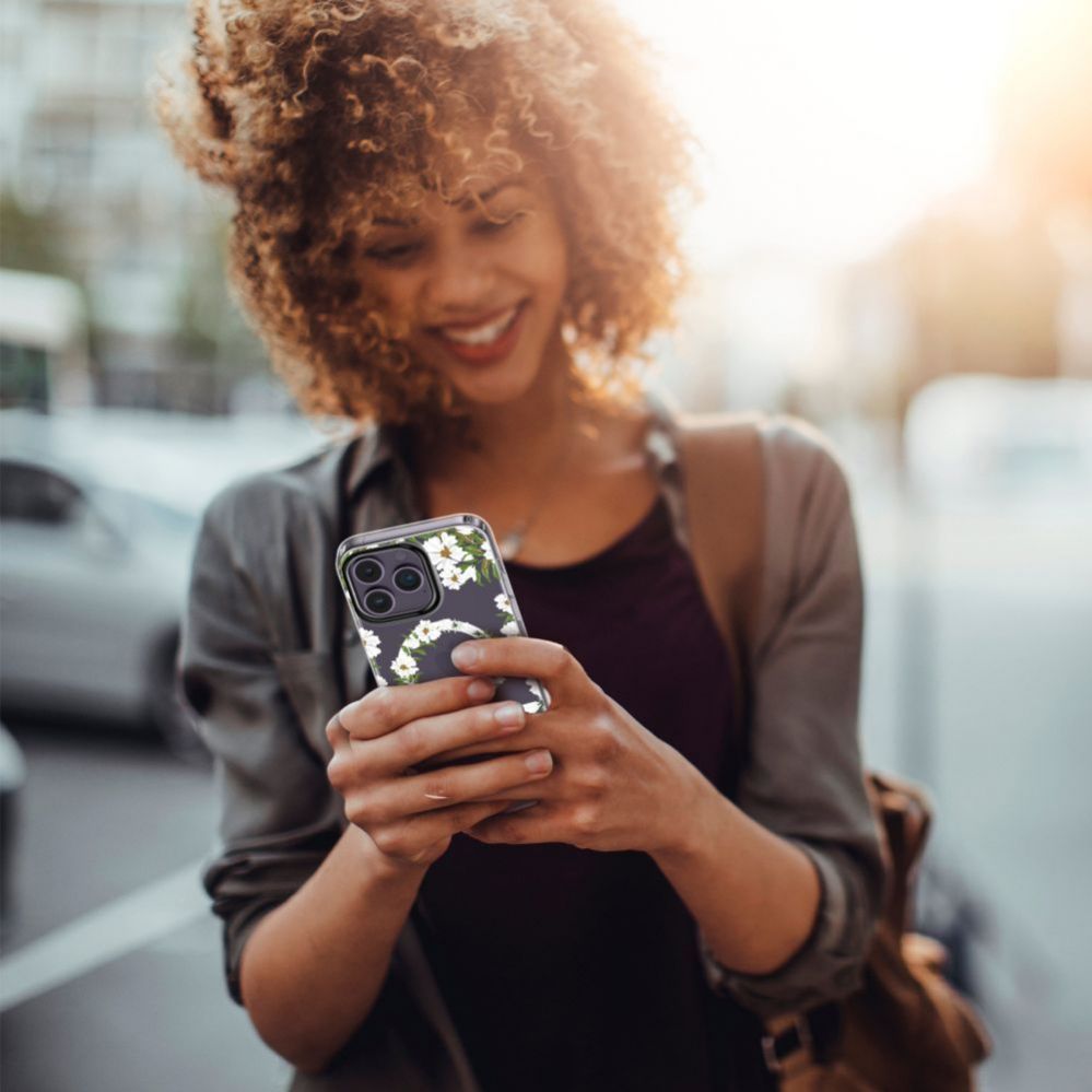 Back panel cover Tech-Protect Tech-Protect MagMood MagSafe case for iPhone 15 Pro - daisies with leaves