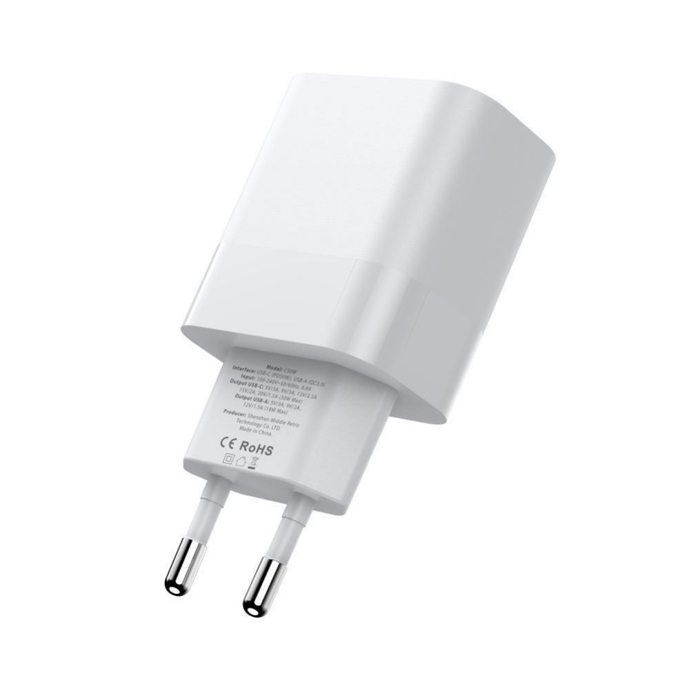 Adapteris Tech-Protect Tech-Protect C20W charger 2x USB-C PD 20W - white