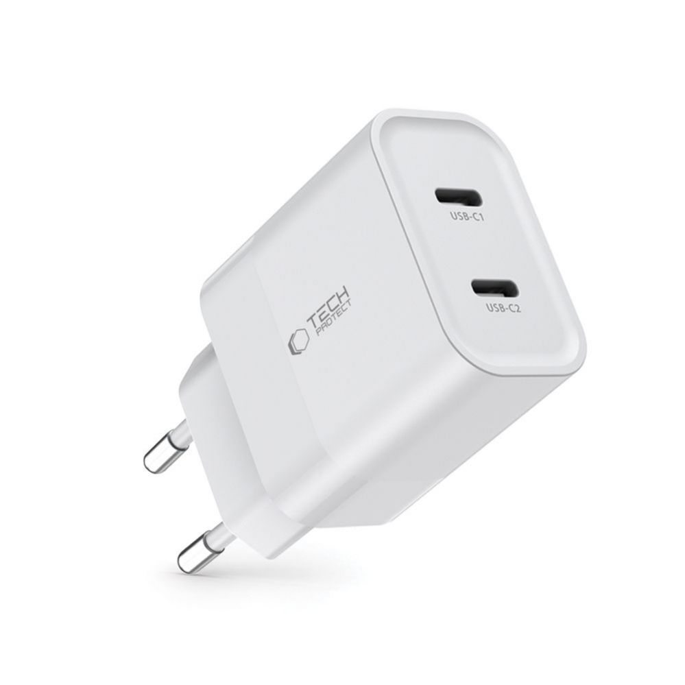 Adapteris Tech-Protect Tech-Protect C20W charger 2x USB-C PD 20W - white