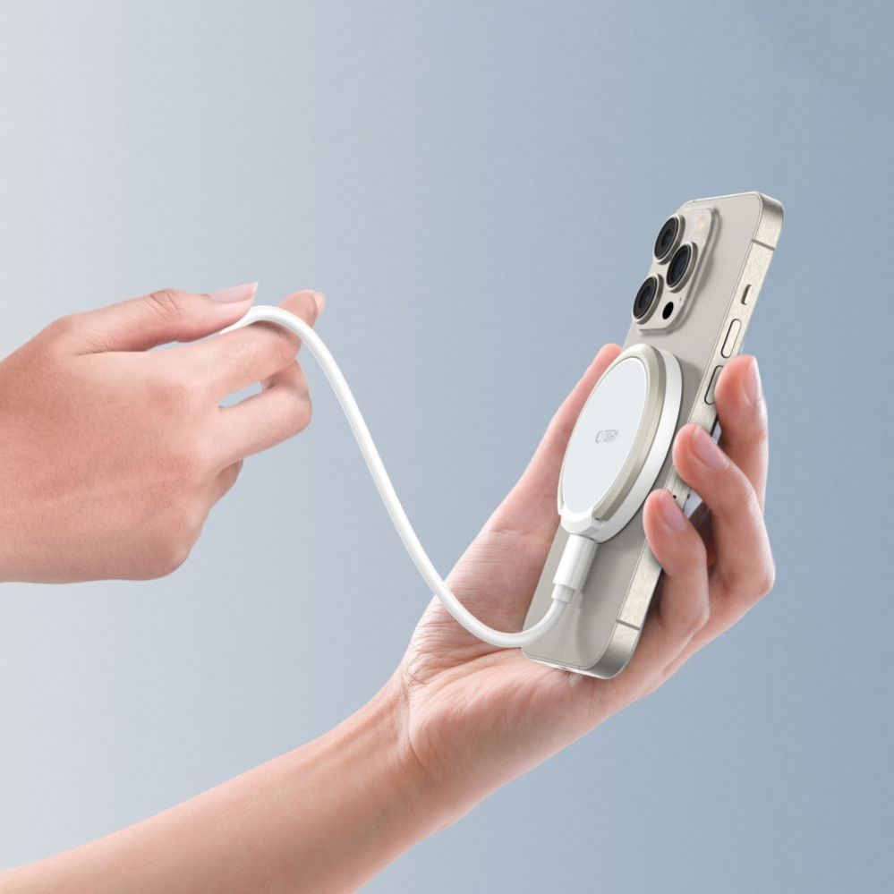 Adapteris Tech-Protect Tech-Protect QI15W-A33 Inductive Charger with MagSafe and Stand with USB-A / USB-C Cable - White