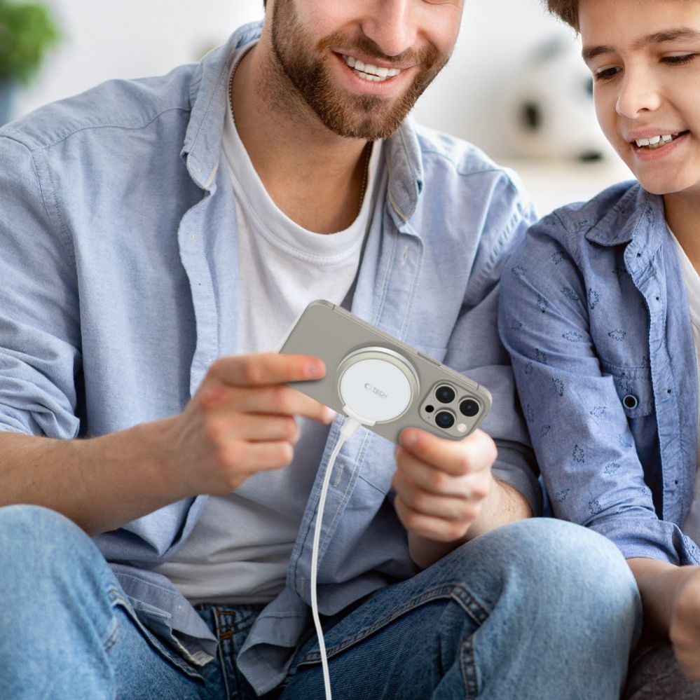 Adapteris Tech-Protect Tech-Protect QI15W-A33 Inductive Charger with MagSafe and Stand with USB-A / USB-C Cable - White