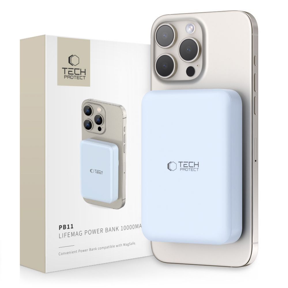 Ārējais akumulators Tech-Protect Tech-Protect LifeMag PB11 Powerbank with MagSafe 10000mAh 15W USB-C port - blue + USB-C cable