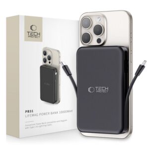Power bank Tech-Protect  Tech-Protect LifeMag PB31 Power Bank with MagSafe 10000mAh 15W USB-C / USB-A / Built-in USB-C / Lightning Cables - Black 