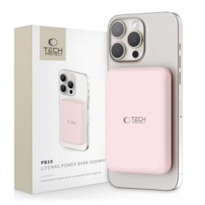 Power bank Tech-Protect  Tech-Protect LifeMag PB10 Powerbank with MagSafe 5000mAh 15W USB-C port - pink + USB-C cable 