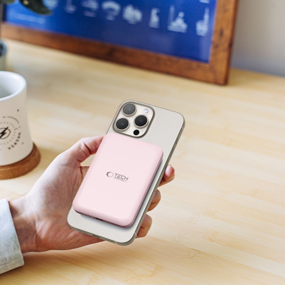 Väline aku Tech-Protect Tech-Protect LifeMag PB10 Powerbank with MagSafe 5000mAh 15W USB-C port - pink + USB-C cable