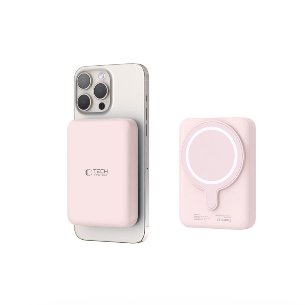 Ārējais akumulators Tech-Protect Tech-Protect LifeMag PB11 Powerbank with MagSafe 10000mAh 15W USB-C port - pink + USB-C cable