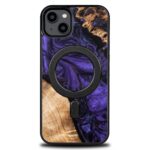 Aizmugurējais vāciņš Bewood  Wood and resin case for iPhone 15 Plus MagSafe Bewood Unique Violet - purple and black 