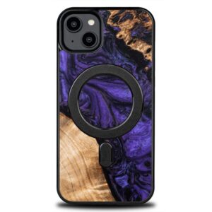 Aizmugurējais vāciņš Bewood  Wood and resin case for iPhone 15 Plus MagSafe Bewood Unique Violet - purple and black 