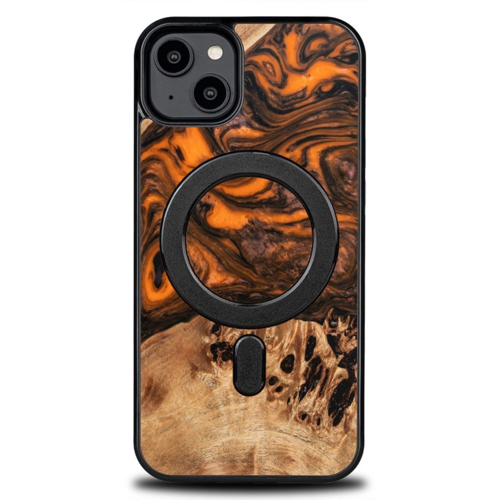 Aizmugurējais vāciņš Bewood Wood and resin case for iPhone 15 Plus MagSafe Bewood Unique Orange - orange and black