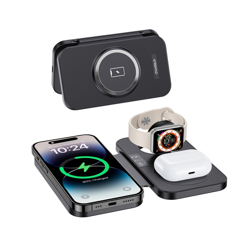 Adaptrid Choetech Choetech T616-F 3in1 inductive charger compatible with Apple and Samsung devices - black