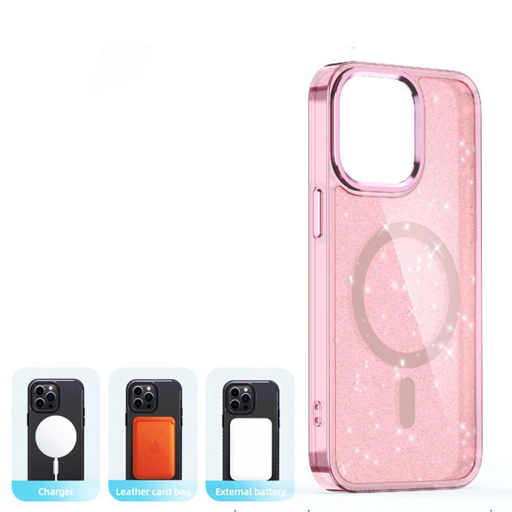 Aizmugurējais vāciņš Hurtel Glitter Case MagSafe for iPhone 16 Pro - pink with glitter