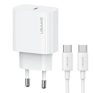 Adapteris USAMS  USAMS Ład. siec. 1xUSB-C T65 PD20W PD Fast Charging US-CC226 + kabel USB-C/USB-C US-SJ711 60W biały/white Yi Series OYXLTZ01