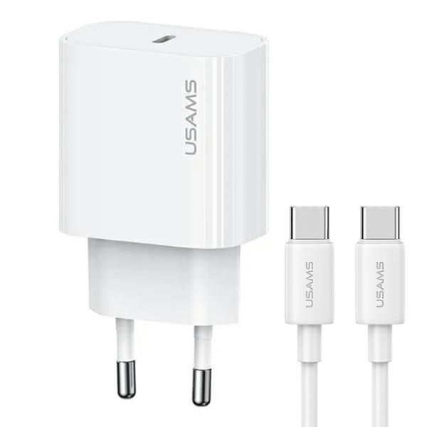 Adaptrid USAMS USAMS Ład. siec. 1xUSB-C T65 PD20W PD Fast Charging US-CC226 + kabel USB-C/USB-C US-SJ711 60W biały/white Yi Series OYXLTZ01