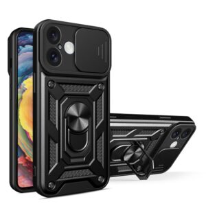 Aizmugurējais vāciņš Hurtel  Hybrid Armor Camshield iPhone 16 Plus Armored Case with Camera Cover and Stand - Black 