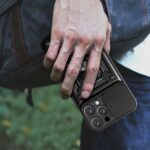 Nugarėlės dėklai Hurtel  Hybrid Armor Camshield iPhone 16 Pro Case with Camera Cover and Stand - Black 