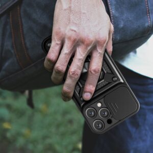 Aizmugurējais vāciņš Hurtel  Hybrid Armor Camshield iPhone 16 Pro Case with Camera Cover and Stand - Black 