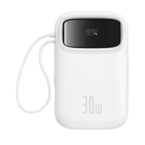 Ārējais akumulators Baseus  Baseus QPow 2 30W 10000mAh Power Bank with Built-in USB-C Cables - White