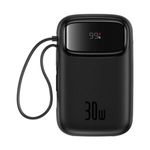 Ārējais akumulators Baseus  Baseus QPow 2 30W 10000mAh Power Bank with Built-in USB-C Cables - Black
