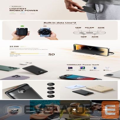 Power bank Veger Powerbank Veger C11 (W1170) PD QC3.0 2A 22,5W 10000 mAh with built-in cables USB C / Lightning black