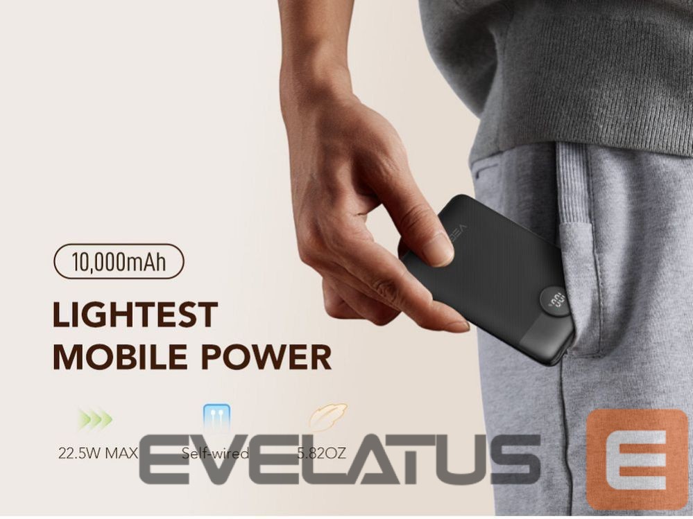 Power bank Veger Powerbank Veger C11 (W1170) PD QC3.0 2A 22,5W 10000 mAh with built-in cables USB C / Lightning black