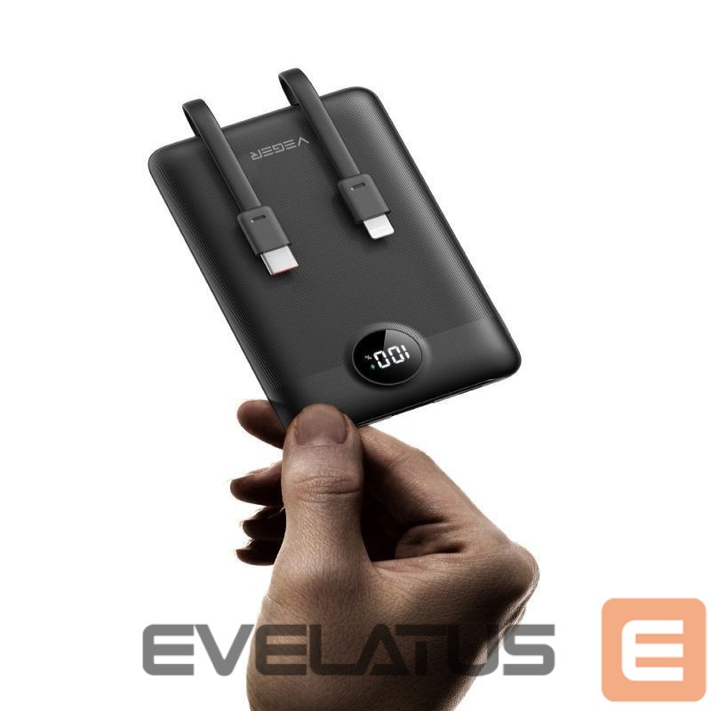 Power bank Veger Powerbank Veger C11 (W1170) PD QC3.0 2A 22,5W 10000 mAh with built-in cables USB C / Lightning black