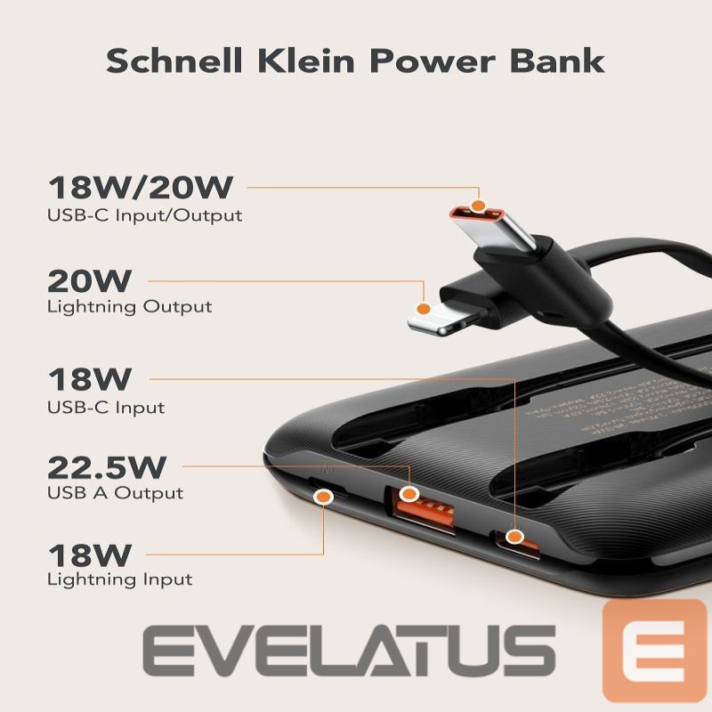 Power bank Veger Powerbank Veger C11 (W1170) PD QC3.0 2A 22,5W 10000 mAh with built-in cables USB C / Lightning black