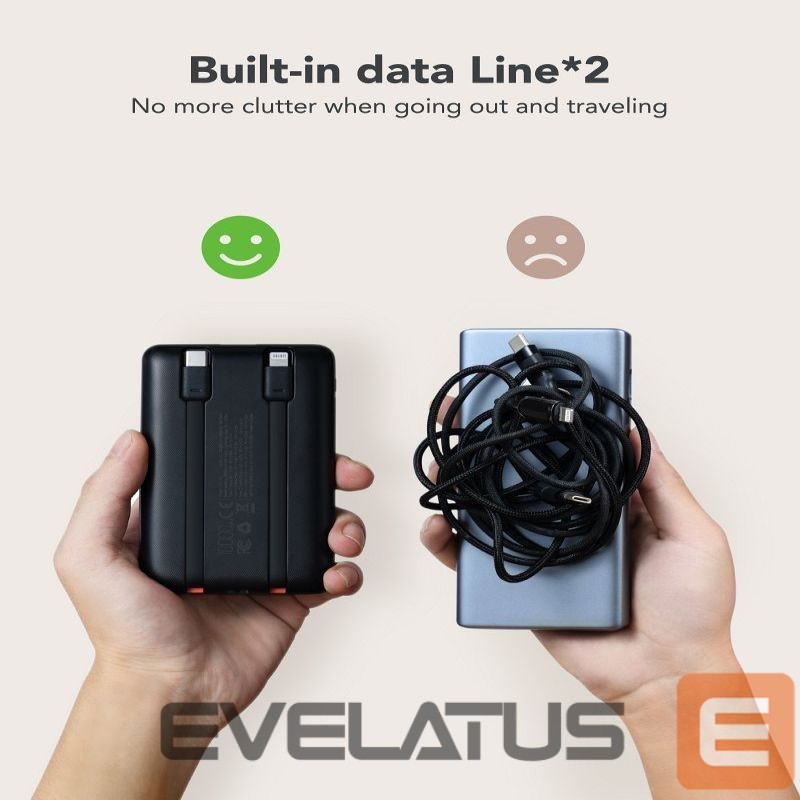 Power bank Veger Powerbank Veger C11 (W1170) PD QC3.0 2A 22,5W 10000 mAh with built-in cables USB C / Lightning black