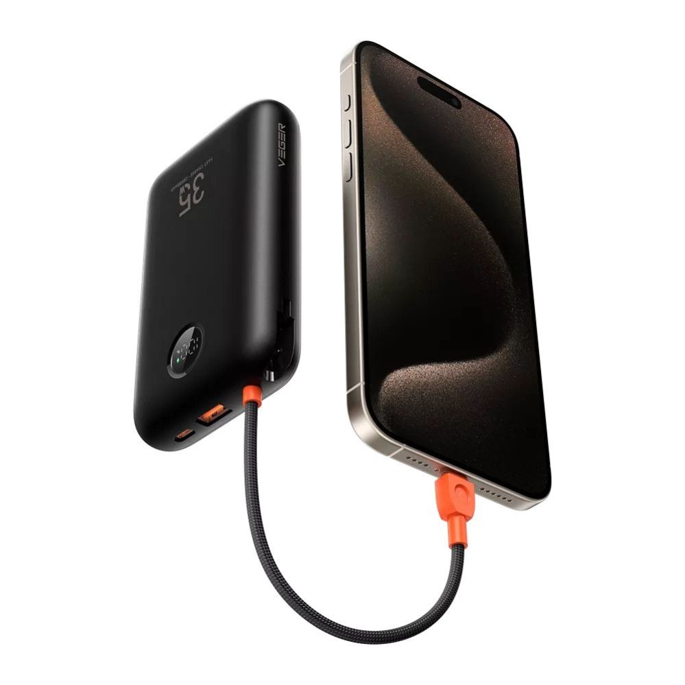 Väline aku Veger Powerbank Veger K2 (W2068) PD QC3.0 35W 20000 mAh with built-in Type C cables / Lightning black