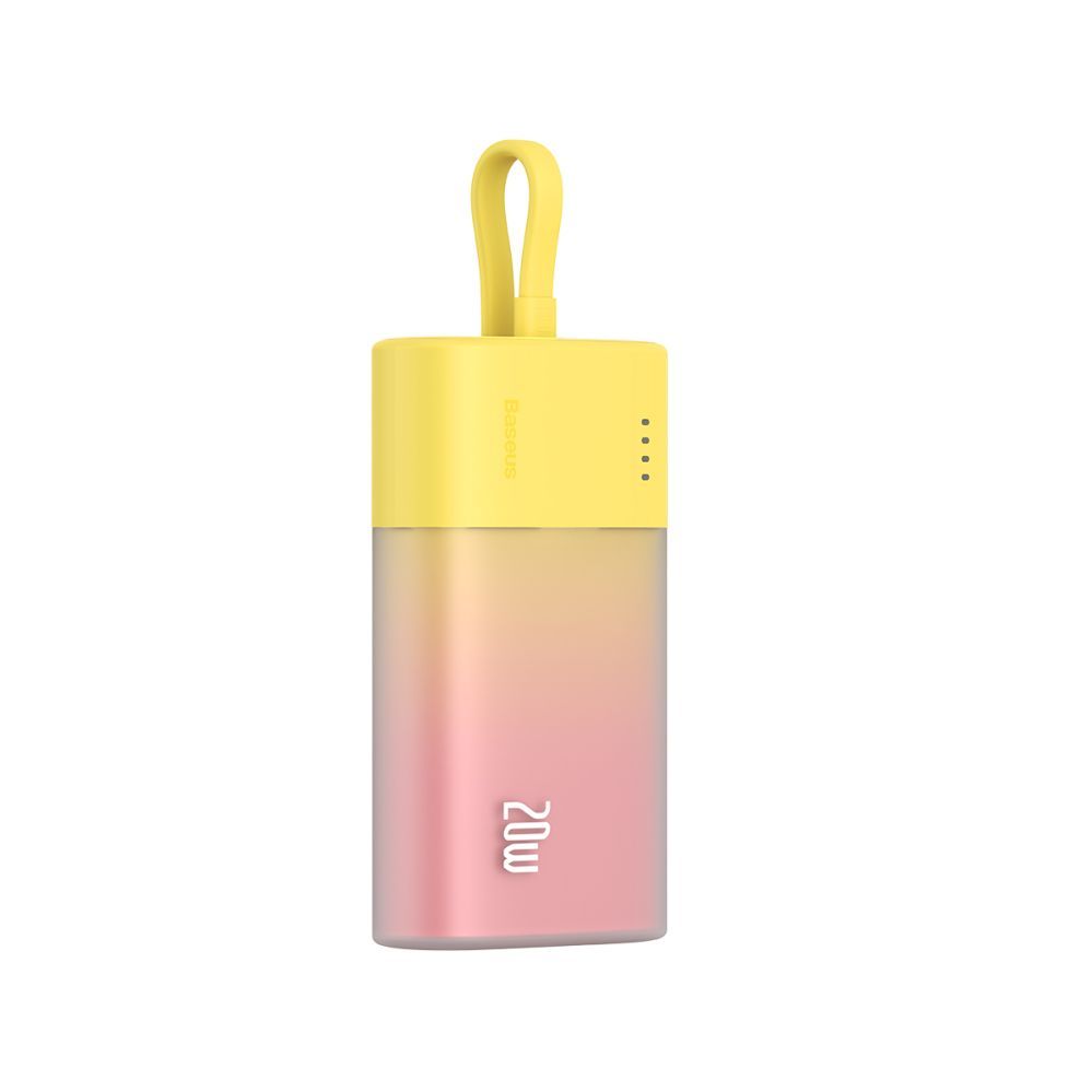 Ārējais akumulators Baseus Baseus Popsicle 5200mAh 20W Powerbank with Built-in Lightning Cable (+ White Baseus Simple USB-C - USB-C 60W/20V/3A/30cm Cable) - Yellow-Pink