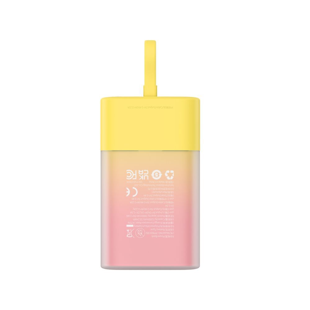 Ārējais akumulators Baseus Baseus Popsicle 5200mAh 20W Powerbank with Built-in Lightning Cable (+ White Baseus Simple USB-C - USB-C 60W/20V/3A/30cm Cable) - Yellow-Pink