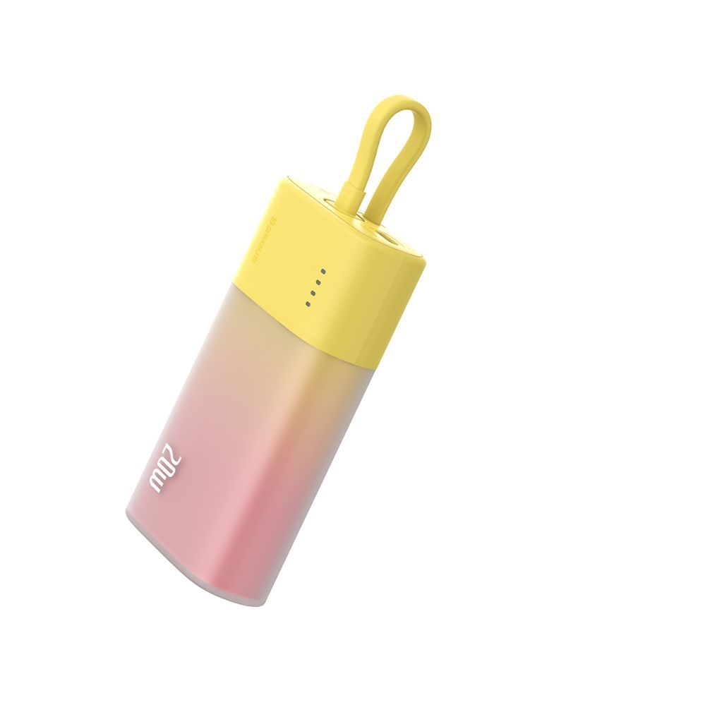 Ārējais akumulators Baseus Baseus Popsicle 5200mAh 20W Powerbank with Built-in Lightning Cable (+ White Baseus Simple USB-C - USB-C 60W/20V/3A/30cm Cable) - Yellow-Pink