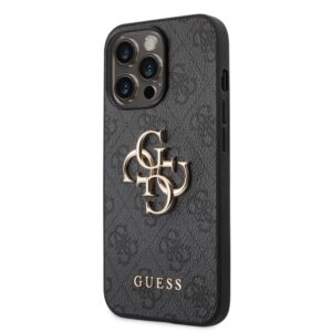 Aizmugurējais vāciņš Guess - Guess PU 4G Metal Logo Case for iPhone 14 Pro Grey