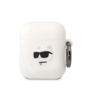 Aizmugurējais vāciņš Karl Lagerfeld - Karl Lagerfeld 3D Logo NFT Choupette Head Silicone Case for AirPods 1/2 White 