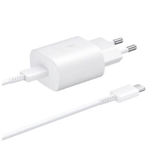 Adapteris Samsung  EP-TA800EWE + EP-DA705BWE Samsung 25W Travel Charger + USB-C/USB-C Data Cable White (OOB Bulk) 