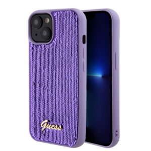 Aizmugurējais vāciņš Guess - Guess Sequin Script Logo Case for iPhone 15 Purple