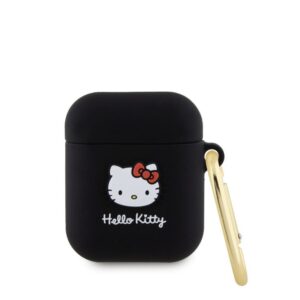 Korpus kõrvaklappidele Hello Kitty - Liquid Silicone 3D Kitty Head Logo Case for AirPods 1/2 Black