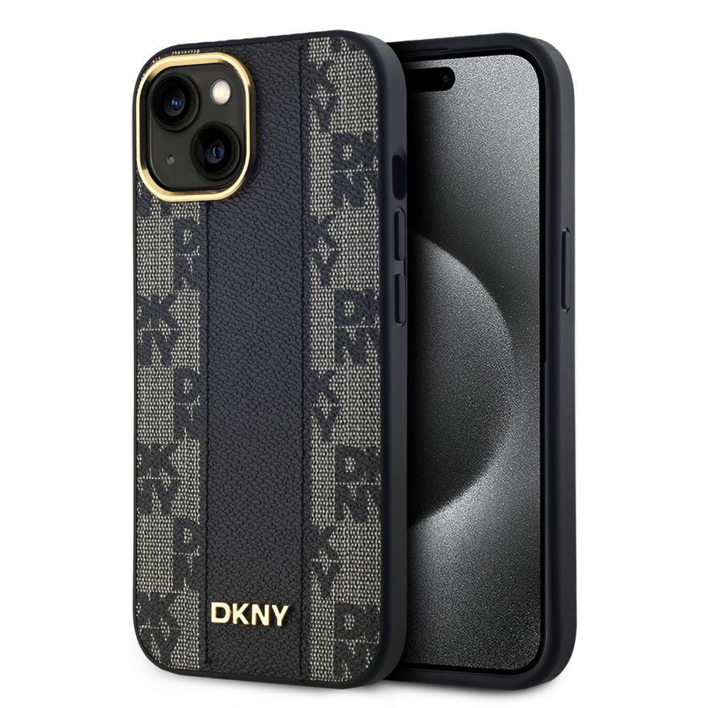 Back panel cover DKNY Apple DKNY PU Leather Checkered Pattern Magsafe Case for iPhone 15 Black
