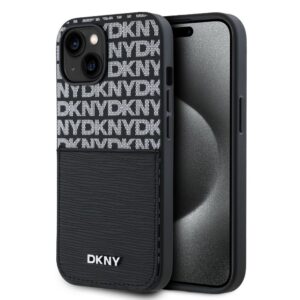 Aizmugurējais vāciņš DKNY - DKNY PU Leather Repeat Pattern Card Pocket Case for iPhone 14 Black 