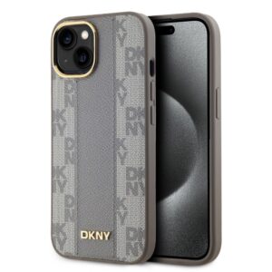 Aizmugurējais vāciņš DKNY Apple DKNY PU Leather Checkered Pattern Magsafe Case for iPhone 15 Beige 