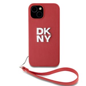 Aizmugurējais vāciņš DKNY - DKNY PU Leather Stack Logo Wrist Strap Case for iPhone 15 Red 