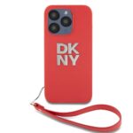 Tagakaaned DKNY Apple DKNY PU Leather Stack Logo Wrist Strap Case for iPhone 15 Pro Red 