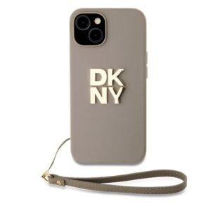 Aizmugurējais vāciņš DKNY Apple DKNY PU Leather Stack Logo Wrist Strap Case for iPhone 14 Beige 