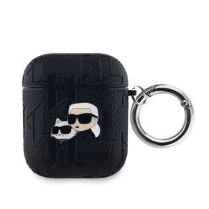 Aizmugurējais vāciņš Karl Lagerfeld - Karl Lagerfeld PU Embossed Karl and Choupette Heads Case for AirPods 1/2 Black 
