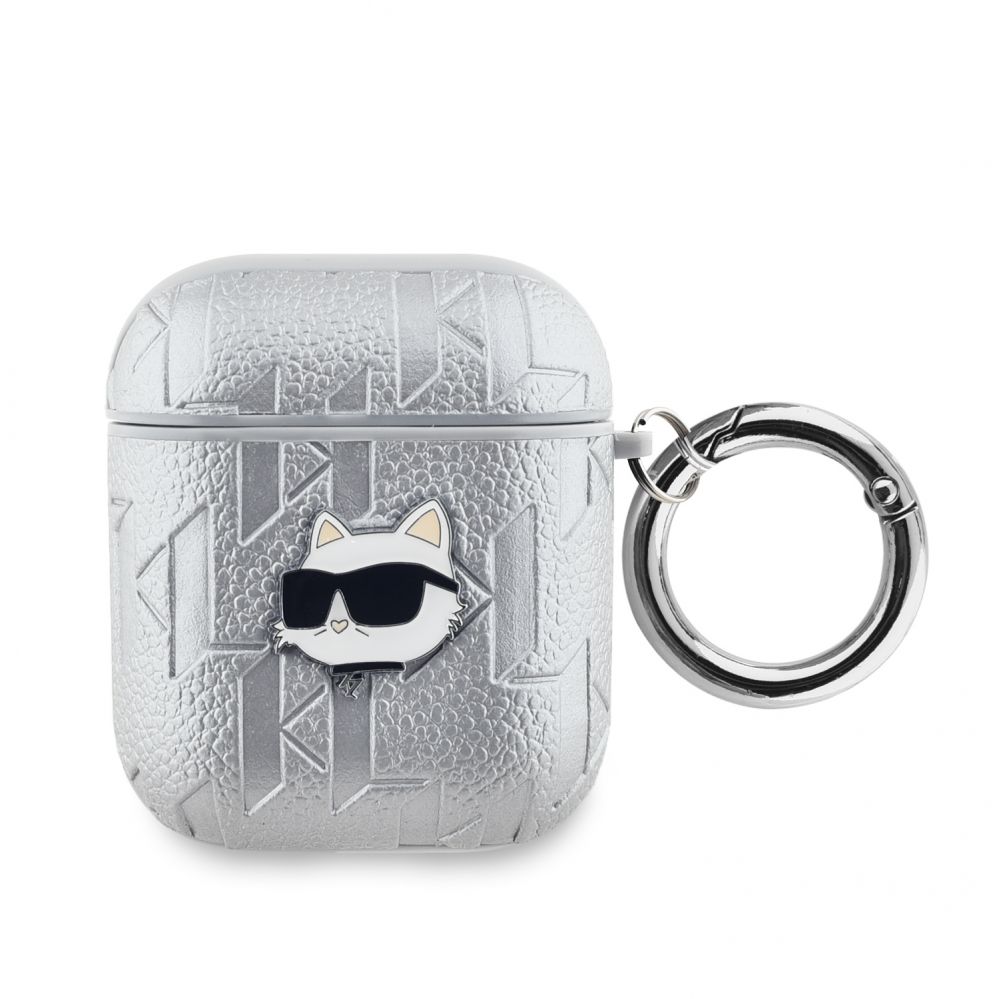 Tagakaaned Karl Lagerfeld - Karl Lagerfeld PU Embossed Choupette Head Case for AirPods 1/2 Silver